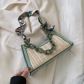 

Summer Straw Bags For Women 2021 Scarf Design Crossbody Shoulder Bag Female Handbags Lady Cute Chain Travel Beach Totes