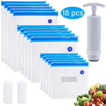 

3 Sizes 15pcs Sous Vide Bags Home Kitchen Reusable Food Storage Zip Packs Vacuum Sealer Bag with Hand Air Pump