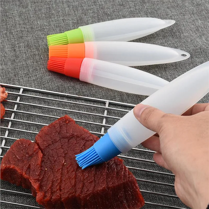 BBQ Silicone Oil Bottle With Brush Baking BBQ Basting Brush Pastry Oil Kitchen Baking Honey barbecue Tool Gadgets