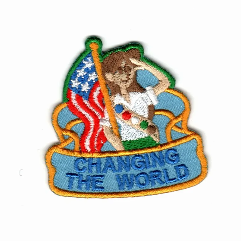Custom embroidery patches changing the world small cute emblem hot cut border 75% area iron on patch for cloth jacket | Дом и сад