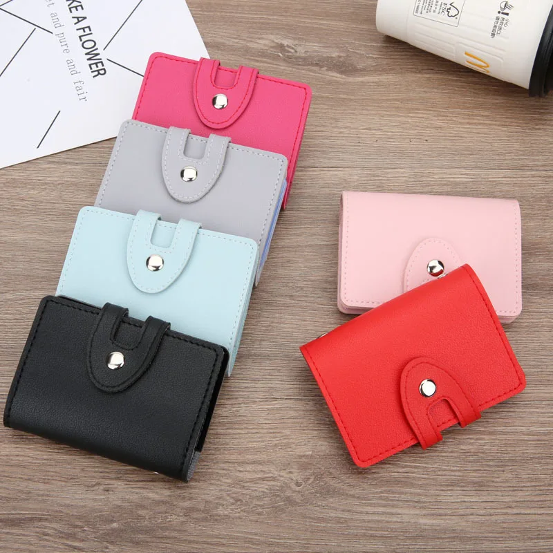 Card Holder PU leather soft card holder multi-card holder male and female bank card simple travel solid color small gift 1PCS
