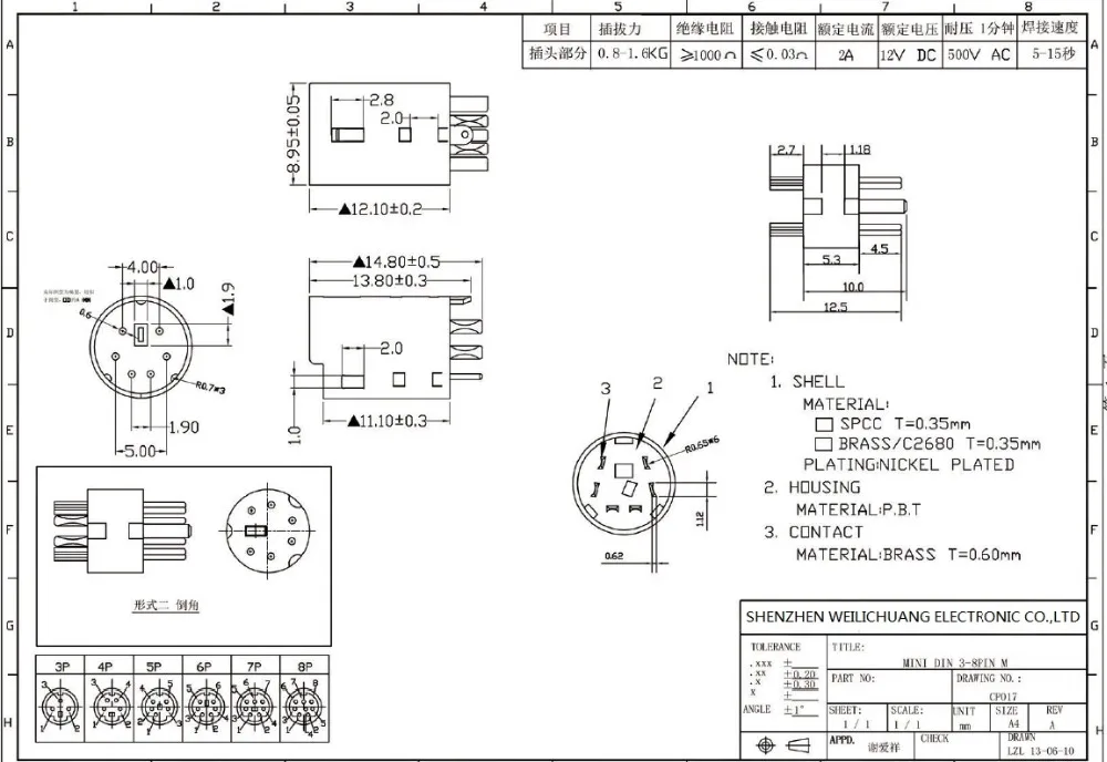 MINI DIN 3 TO 8 PIN STAMPED PINS