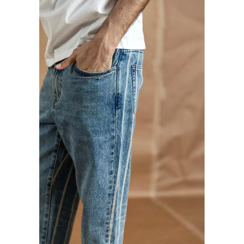 Мужские джинсы в стиле хип-хоп SIMWOOD, модные джинсы до щиколотки в полоску сзади, уличная одежда большого размера из джинсовой ткани, новая модель 190384 на осень
