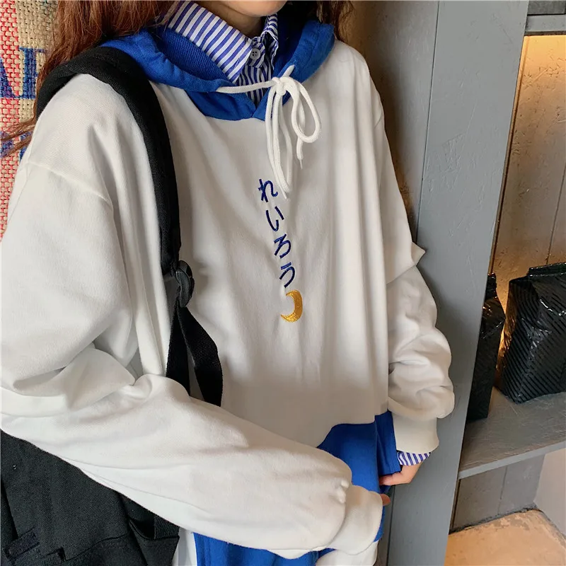 Harajuku письмо мультфильм Вышивка Повседневная Толстовка Осенняя свободная толстовка женская мода пуловер Хлопок тонкая секция рубашка