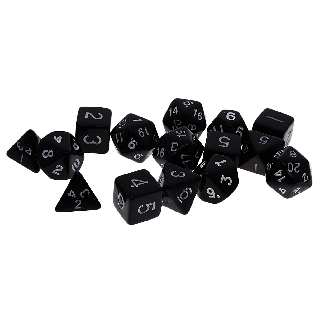 Lot of 15pcs Dices Card Board Game Props Multi Sided Dices Set w. Bag Black