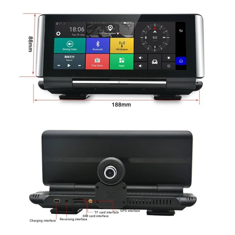 Автомобильный видеорегистратор с GPS Android 5 1 4G 7 " Wi Fi FHD 1080P ADAS для