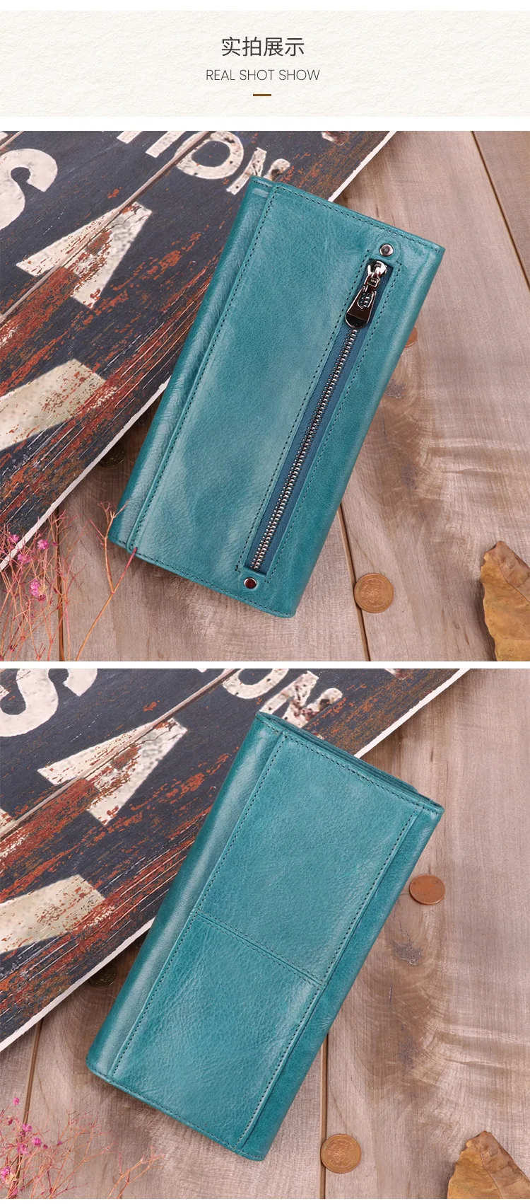 Korean Fashion Lady's Wallet Retro Leather Multi-card Pocket Handbag Mobile Wallet