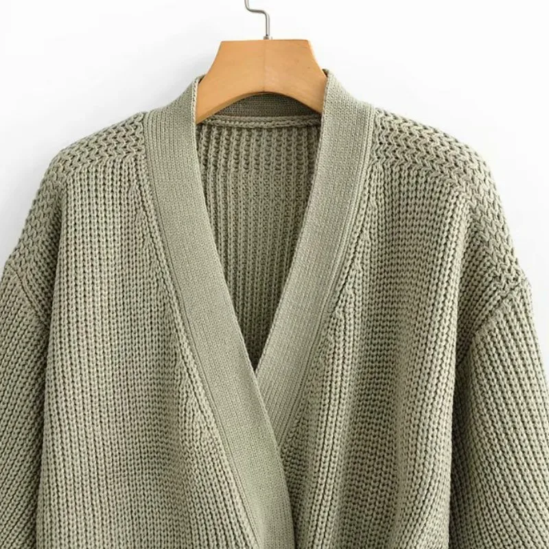 2020 hot-selling winter lace-up sweater V-neck all-match cardigan jacket fashion all-match solid color simple latest style