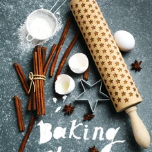 Biscuit Cake Rolling Pins Engraved Roller 35cm*4.3cm Christmas Embossing Wooden Xmas Tree Snowflake Cookies Baking