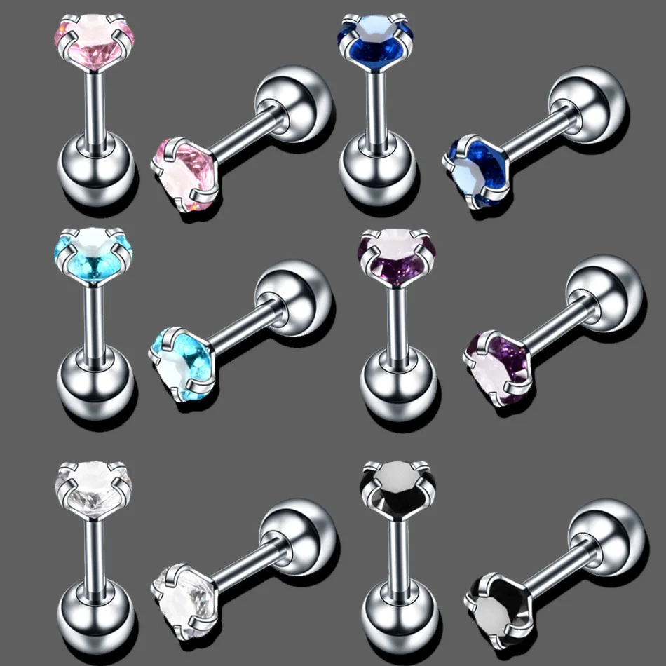 12pcs/lot 16G Crystal Set Zircon Labret Lip Rings Stainless Steel Labret Lip Piercing Round Orelha Cartilage Piercing Jewelry
