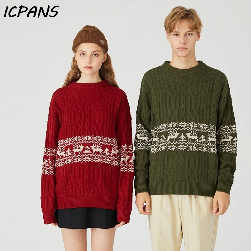 ICPANS/жаккардовый вязаный пуловер с оленем, мужские свитера, модный хипстерский Повседневный свитер, уличная одежда, джемпер, верхняя одежда для мужчин
