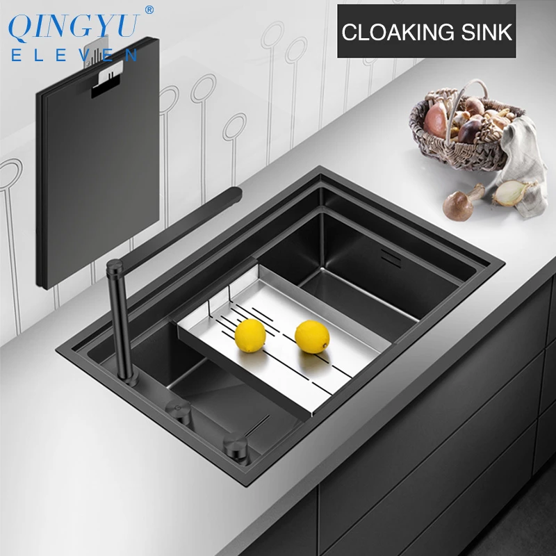 Kitchen Sink Nanometer Double Cover Cloaking Sink 304 Stainless Steel 4mm Thickness Handmade Single Large Size Kitchen Sink Kitchen Sinks Aliexpress Kitchen Sink Nanometer Double Cover Cloaking Sink 304 Stainless Steel 4mm Thickness Handmade Single Large Size Kitchen Sink Kitchen Sinks Aliexpress