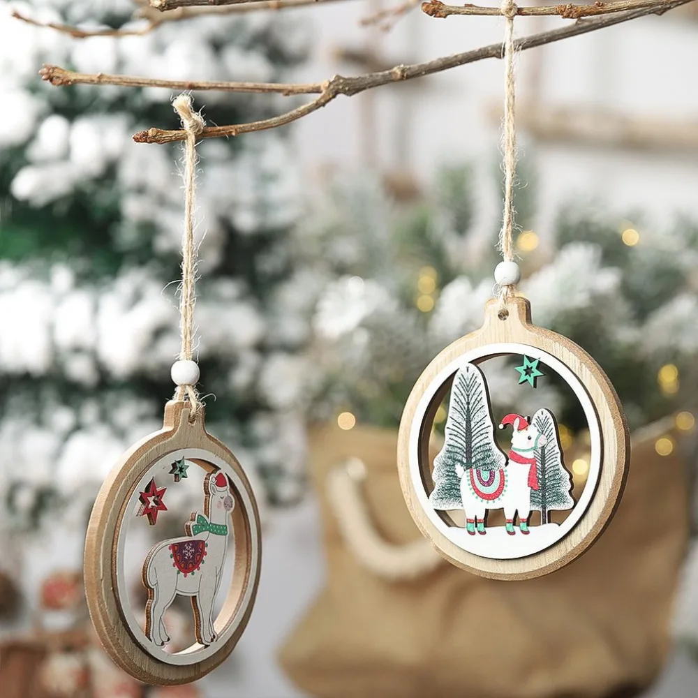 Круглая коры полый деревянный Рождественский кулон необычная Рождественская елка деревянные украшения Рождественские украшения альпака