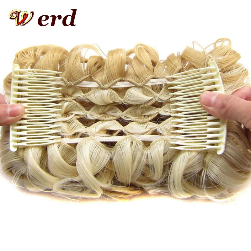 Кудрявые шиньон Updo волосы бант два гребня пластиковые клипсы шиньоны