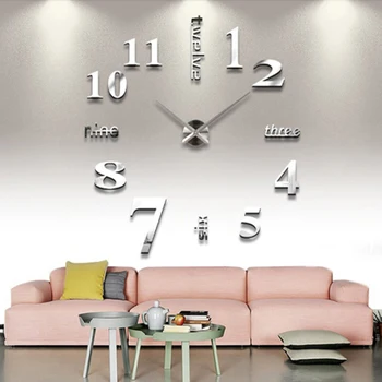 

Wall Clock 3D Mirror Surface Sticker Large DIY Clock for Home Living Room Office Room Decoration