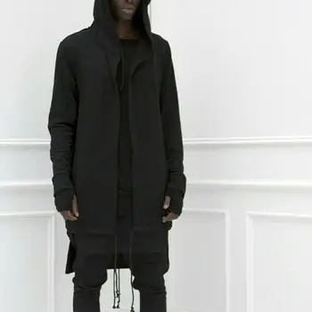 

Punk Hooded Men Cardigan Cape Jacket Poncho Hip-hop Coat sleeve zipper sweater