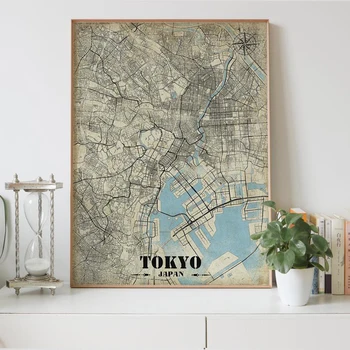 

TOKYO Vintage city map print, Retro print of Japan Tōkyō JP map wall art decor framed poster, Classical Personalized artwork map