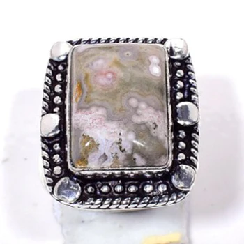 

Genuine Ocean Jasper Ring Silver Overlay over Copper ,Hand Made Women Jewelry gift , Size: 6.5