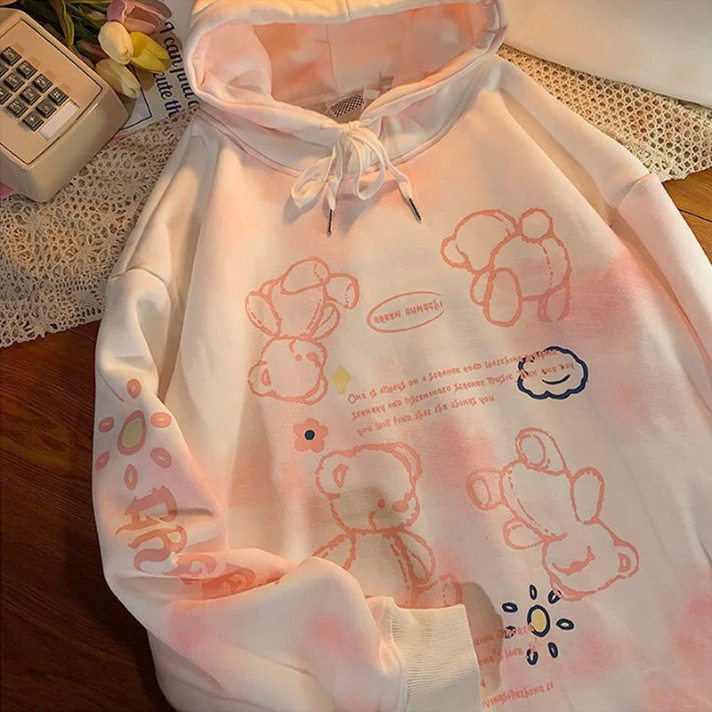 E Girl Spring Autumn Tie Dye Hoodie Women Thick Warm Cute Pink Oversized Sweatshirt Hooded Harajuku Sweatshirts Vintage Pullover