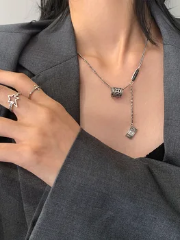 

S925 Sterling Silver Vintage Transport Necklace Non-Mainstream Design Sense Clavicle Chain Thai Silver Sweater Chain for Female