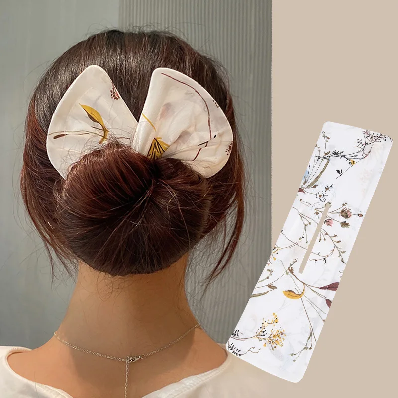 AMORCOME 1PC Deft Bun Hair Band Women Hair Styling Plant Pattern Bun Maker Ponytail Holder Accessories hair accessory