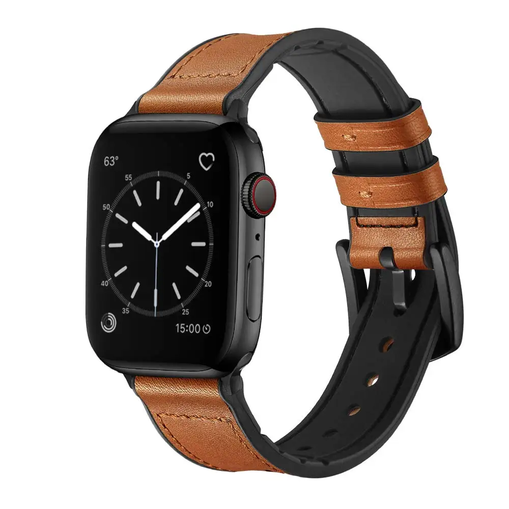 Силиконовый+ кожаный ремешок для Apple watch, ремешок для Apple watch 5, 4, 3, 2, 1, 44 мм, 40 мм, iWatch, ремешок 42 мм, 38 мм, кожаный ремешок для часов, браслет 44