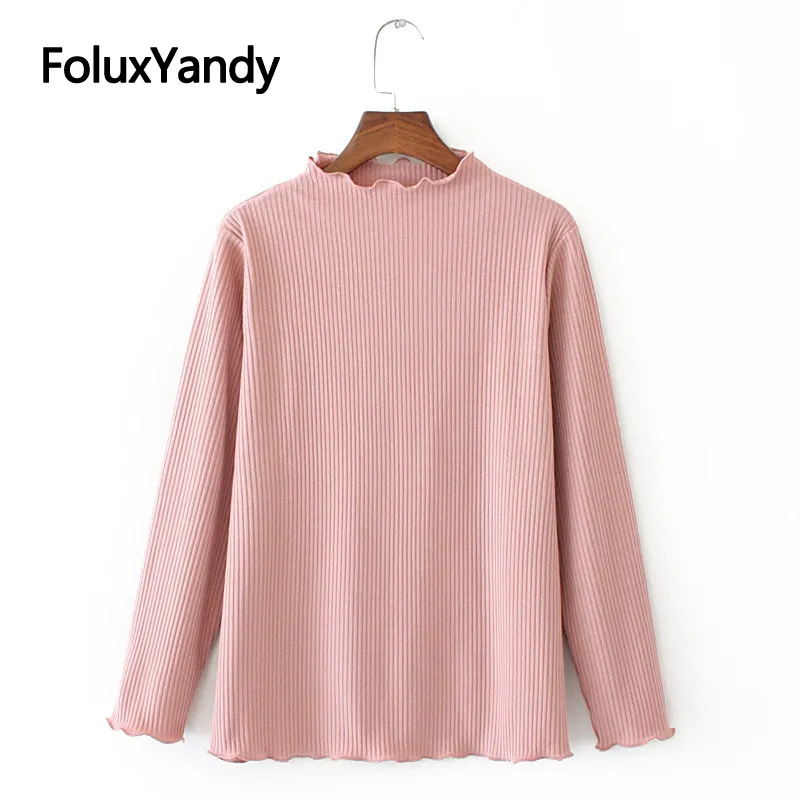 

Ruffles Knitted Tops Autumn T-shirts Women Plus Size Casual Solid Long Sleeve Tops KKFY3918