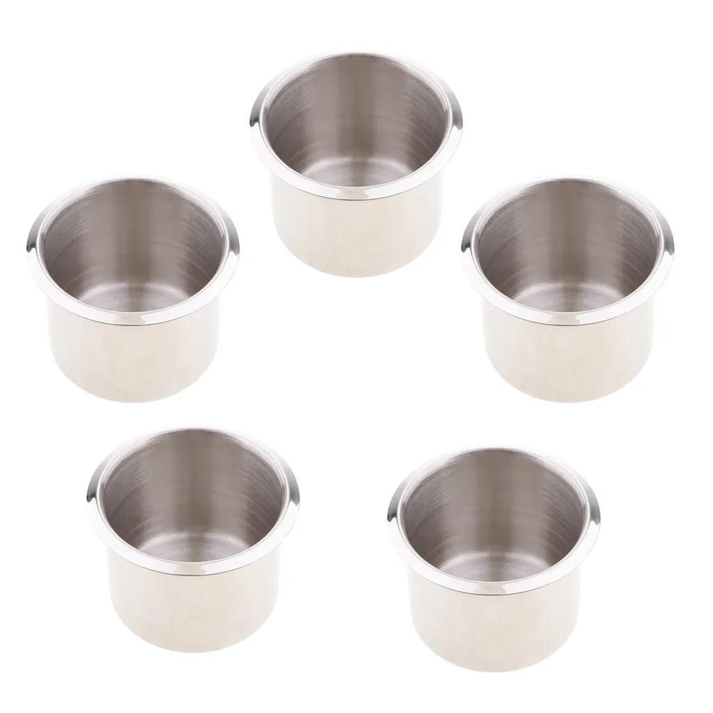 Pack of 5 Stainless Steel Poker Table Cup Holder Inserts For Car Boat Truck Marine - 68x55mm Pack of 5 Stainless Steel Poker Table Cup Holder Inserts For Car Boat Truck Marine - 68x55mm