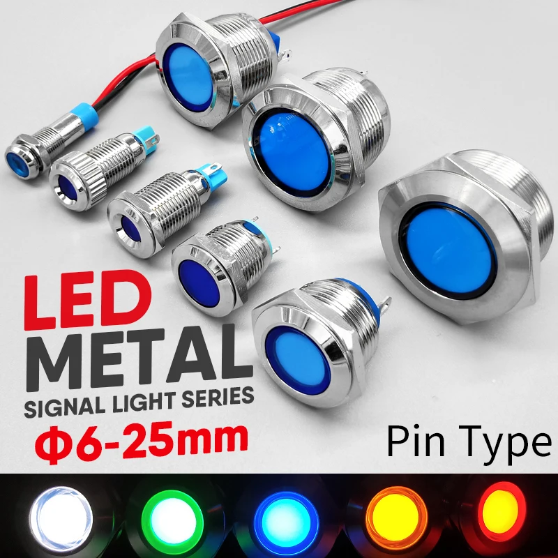 

HOT 1pc Waterproof IP67Light Signal Lamp Pilot Wire 3V 5V 12V 24V 110V 220V Metal LED Warning Indicator6 8 10 12 16 19mm