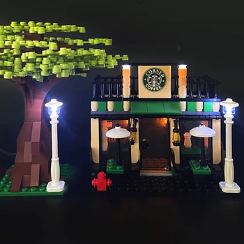 

City street Mini Retail Store ville shop Miniature Building Block Cafe Plant Tree Model Light Street Light LED Lamps tiendas toy