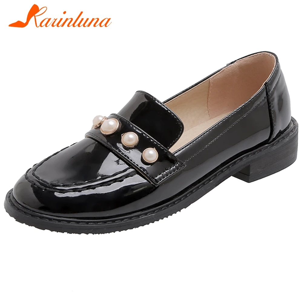

KARINLUNA Fashion Lady Slip On Spring Autumn Office Casual Flats Pearl Sewing Pointed Toe Low Heels Flats Women Shoes Woman