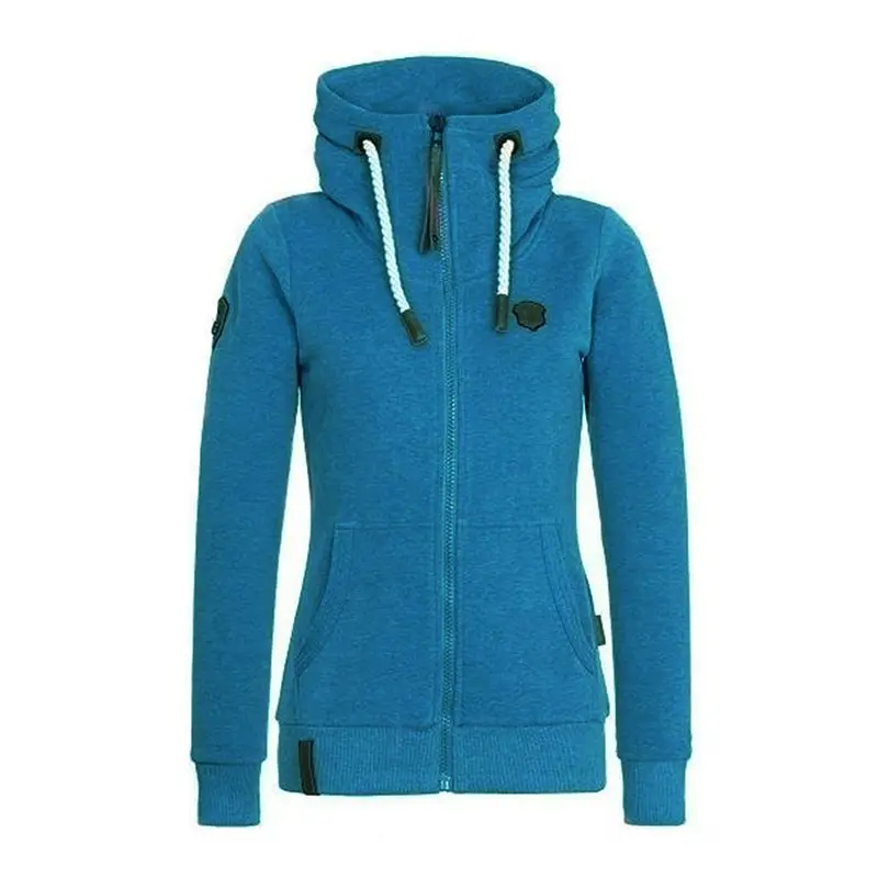 

2019 Autumn Women Hoodie Plus Size 5XL Blue Hooded Zipper Solid Color Casual Tops Warm Velvet Coat Female Sportswear Sweatshirt