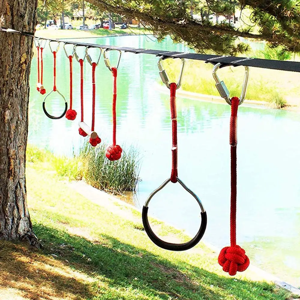 

Children's Ninja Rope Obstacles Sling Training Equipment Ring Monkey Pole Outdoor Physical Combination Slackline Bar Kit