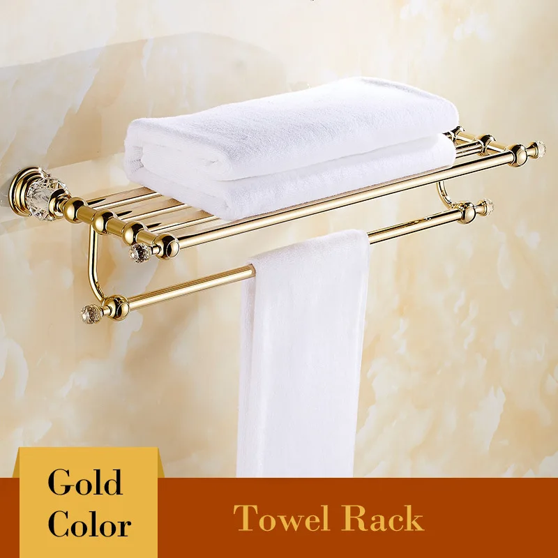 Европейский набор аксессуаров для ванной комнаты блестящий золотой кристалл вешалка для полотенец металлический держатель для зубной пасты настенный поворотный держатель для полотенец - Цвет: towel rack