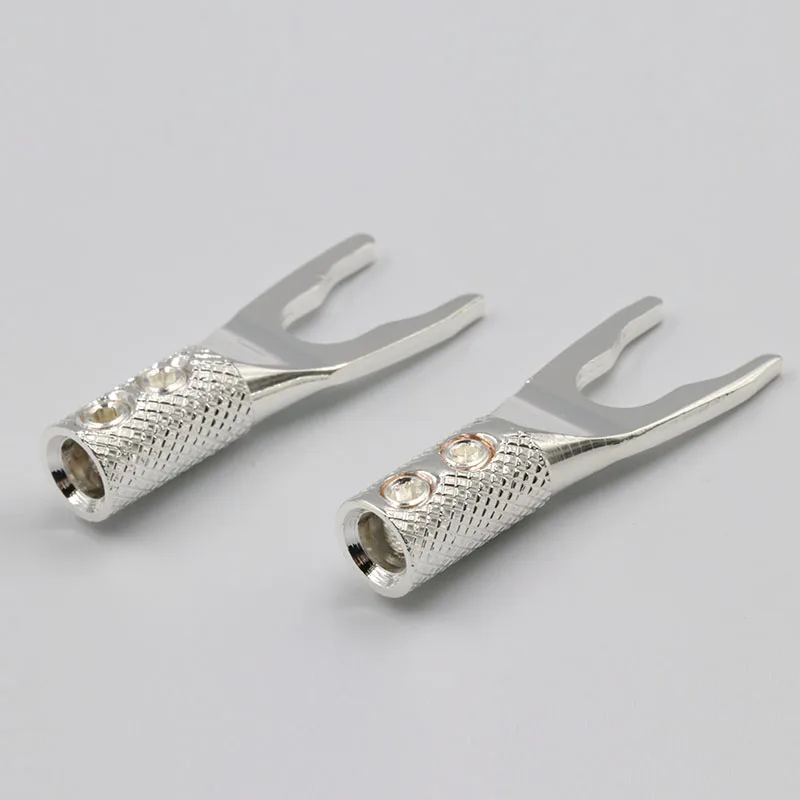 Moonsaudio Cobre Puro Prata Chapeado y Spade Plug Alto-falante Cabo Fio Conector Garfo Jack 8 Pçs - Image 4