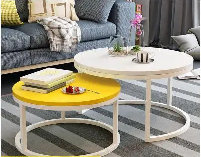 Стальной деревянный журнальный столик в скандинавском стиле, креативная маленькая квартира, простая гостиная, комбинированная сторона, мини круглый - Цвет: big and small