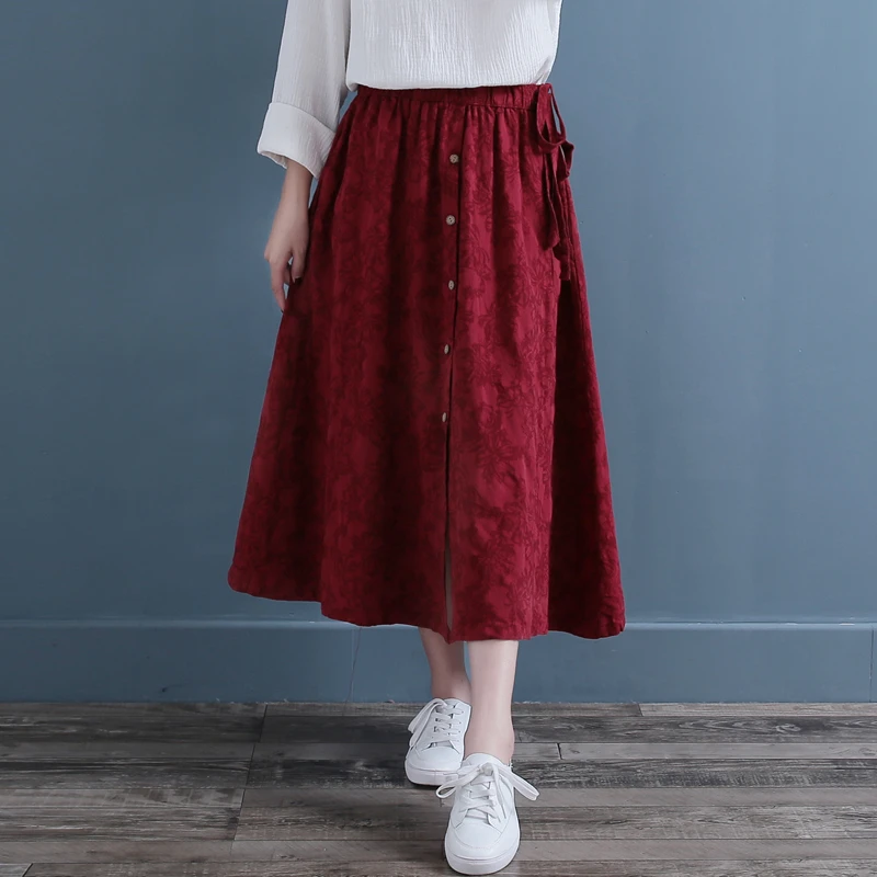

Spring Autumn Women Skirt Cotton Linen Vintage Female Literature Skirt Loose Casual Women Skirt YoYiKamomo