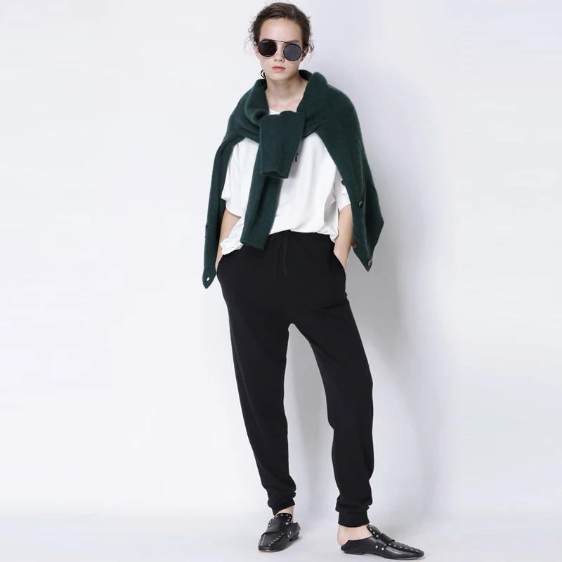 

adishree 2018 women winter Cashmere Pants and auntmun Loose knitted Pencil High Quality Warm Female Elastic Waist Mid Solid