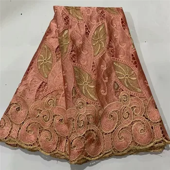 

Excellent African cord lace (5yards/pc)Free shipping faric with loverly flowers design two colors water soluble lace! ZQ82025