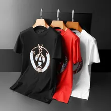 Little Bee Camiseta con bordado de dibujos animados para hombre, Camisa de algodón Modal, informal, juvenil, de verano