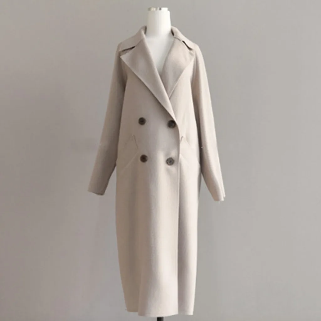 Длинные Для женщин пальто Верхняя одежда для детей зимняя одежда в Корейском стиле, Однотонное шерстяное тонкий женский ремень сплошной цвет шерстяное пальто классический