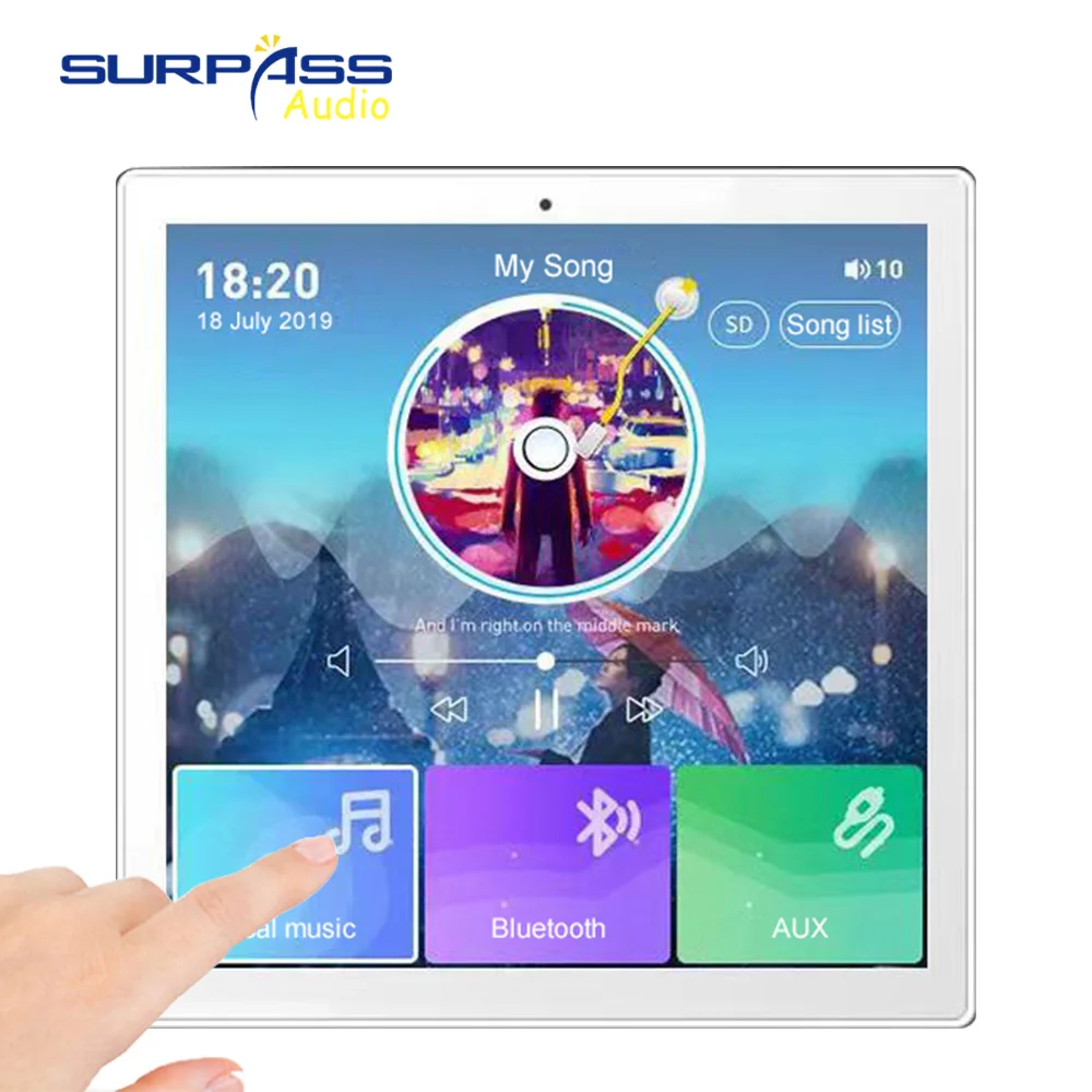

4inch Touch Screen Mini Intelligent Home Audio Controller Background Music smart bluetooth Player In-Wall Amplifier FM