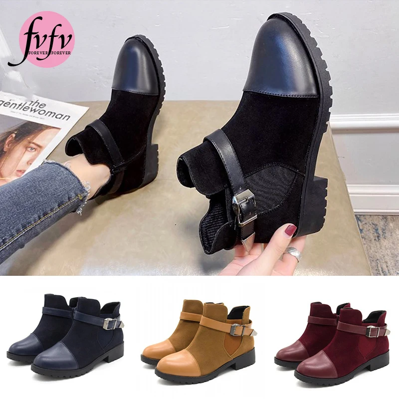 

[FVFV]Hot Womens Boots Shoes Female Ankle New Autumn Flock British Style Plat Platform Boots 2020 Plus Size 11 Bootie Motorcycle