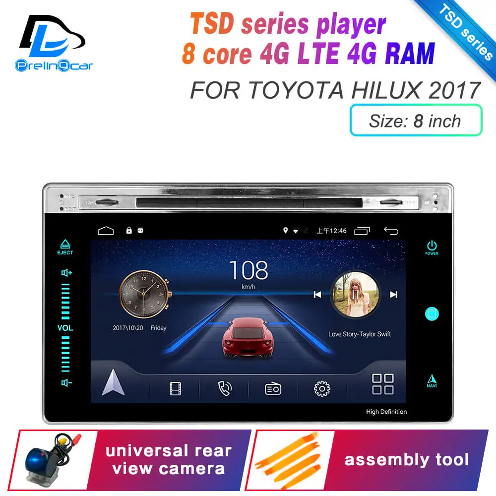 TSD 8inch Hilux Ips сенсорный экран DSP звук Android 9,0 2 DIN 4 аппарат не привязан к оператору сотовой связи радио для TOYOTA Hilux- лет gps DVD плеер стерео навигации - Цвет: TSD 8inch Hilux