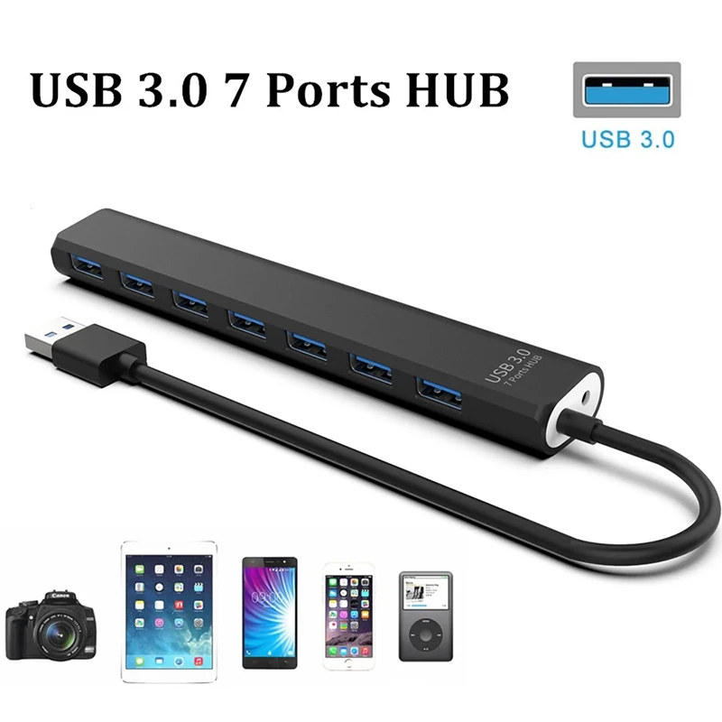 Expansor de puerto USB 3,0 de velocidad, concentrador de datos Delgado, Accesorios de ordenador, expansor de ordenador portátil y PC, 7 puertos|Conectores y cables de ordenador| - AliExpress