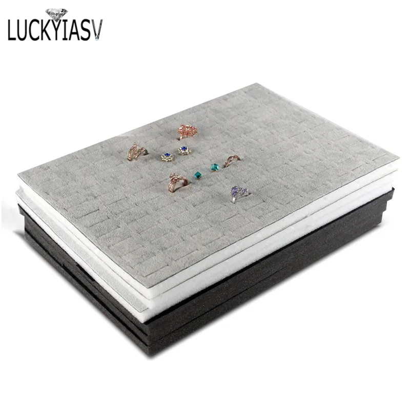 3pcs/lot Jewelry Foam Tray DIY Inserts Liners Grey/Black Velvet Jewellery Rings Bracelet Watch Showed Case Earrings Hole Tray luxurious white pu earrings bracelet jewellery display rings tray necklaces holder various models for woman option wholesale