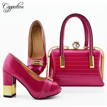 

Pretty fuchsia office lady shoes and handbag set hot sale party shoes with bag MD006 heel height 9.5cm