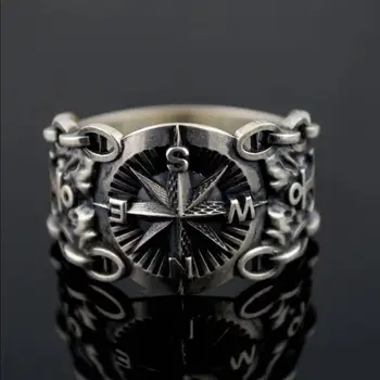 

Men's Fashion 316L Stainless Steel Viking Rings for Vintage Northern Europe Style Pirate Compass Rings Male Jewelry