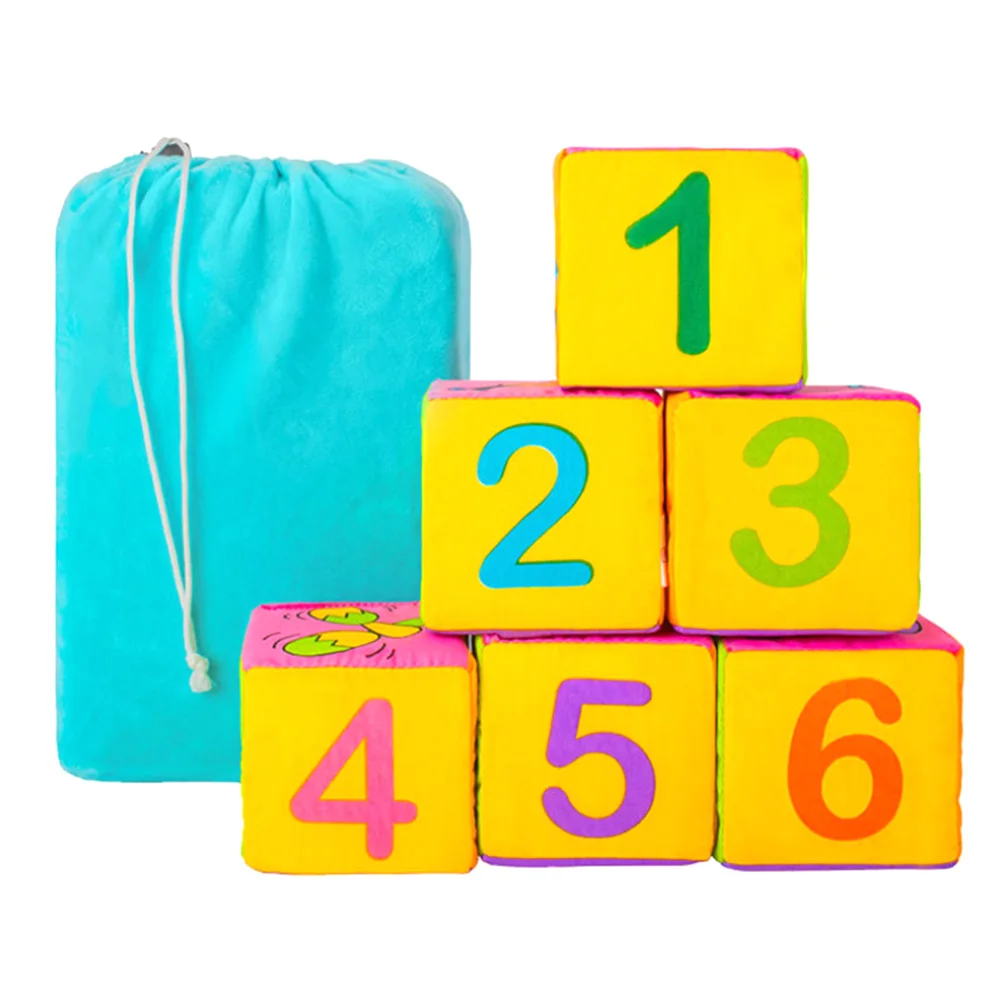 6PCS Infant Baby Block Plush Block Toys Cloth Cube Blocks Building Rattles Squishy Handbell Cube Sound 2