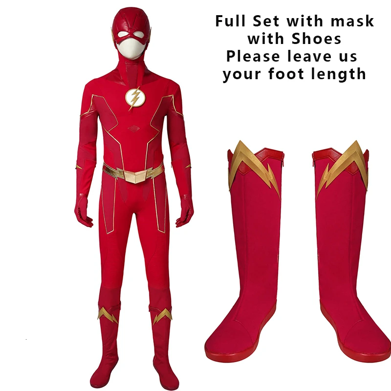 with boots mask Флэш сезон 6 Косплей Костюм Барри Аллена флэш Хэллоуин Arrowverse комбинезон для взрослых на заказ маска пояс сапоги карнавал - Цвет: with boots mask